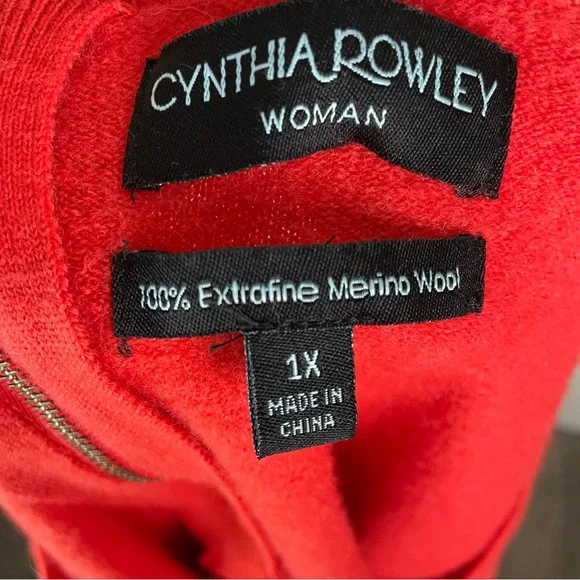 Blouse Woman Extra Fine Merino Wool Sweater Sweatshirt 3/4 Sleeve 1X Plus Red - Picture 9 of 11